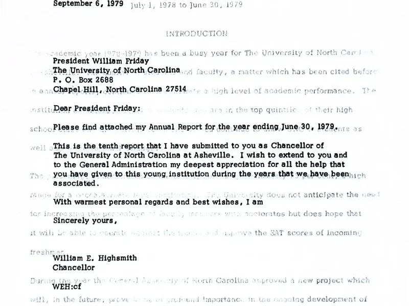 1978-1979 Highsmith Report To UNC President